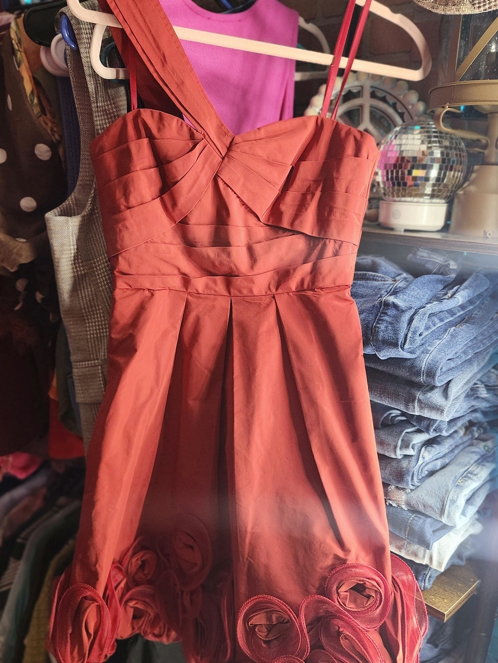 Women's Red Strapless Floral Hem Party Dress